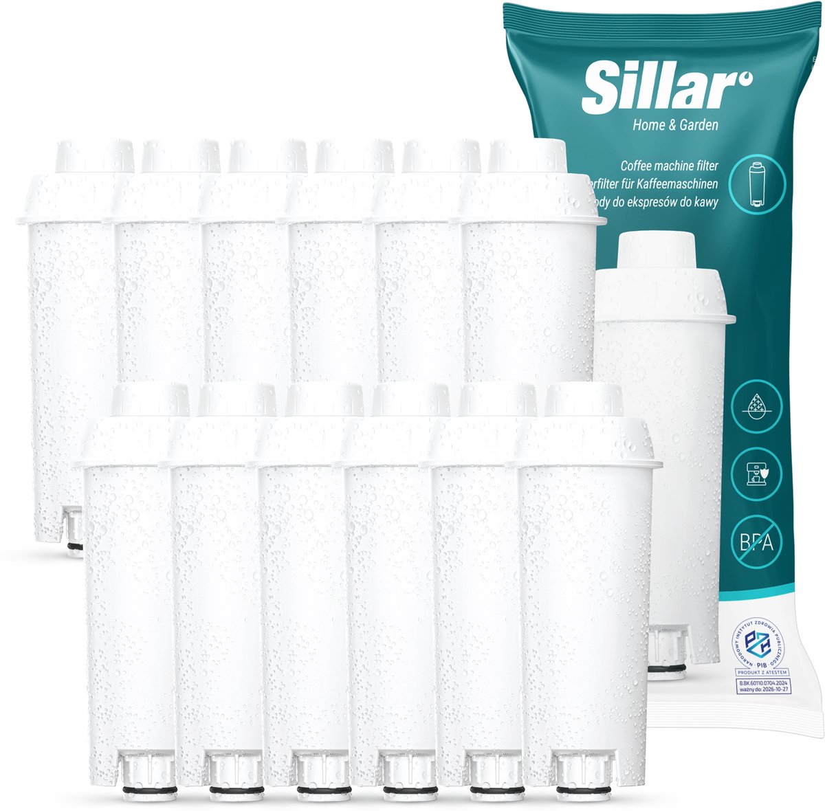12x Sillar Waterfilters voor Delonghi - voor Koffiemachines - waterfilters voor Magnifica Dinamica en ECAM serie - vervanging voor waterfilter DLSC002 SER3017