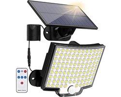 Photonspace Solar Buitenlamp met bewegingssensor, 106 LED Wandlamp op Zonne energie, IP65 waterdicht, 120° lichthoek, solar wandlamp voor tuin met 5m kabel_nieuwe versie