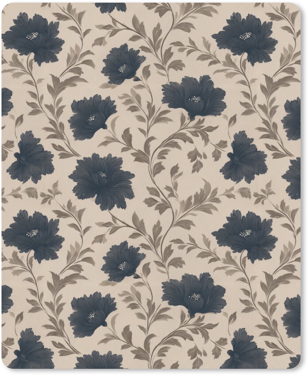 Muismat 12x16 cm - Mousepad Motief - Bloemen - Zwart - Beige - Muismatten