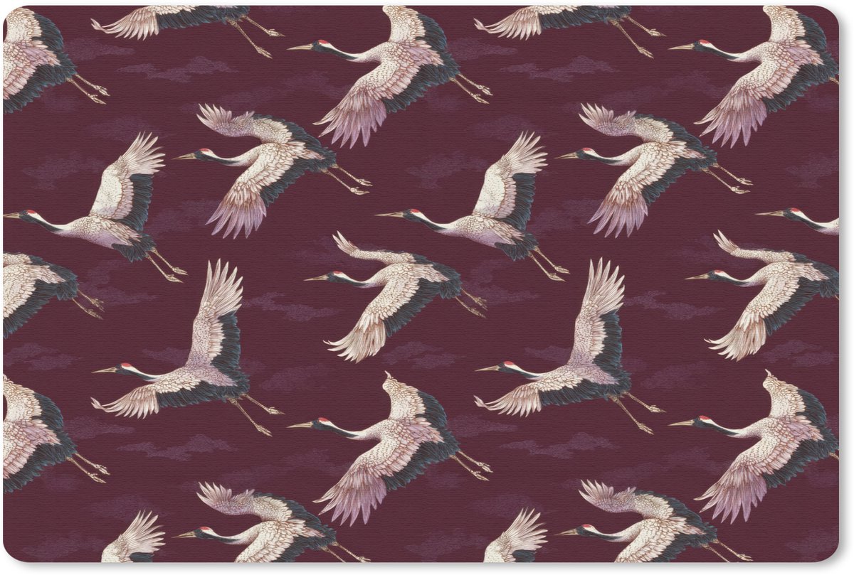 Muismat 13x8 cm - Mousepad Kraanvogels - Klassiek - Bordeaux - Muismatten