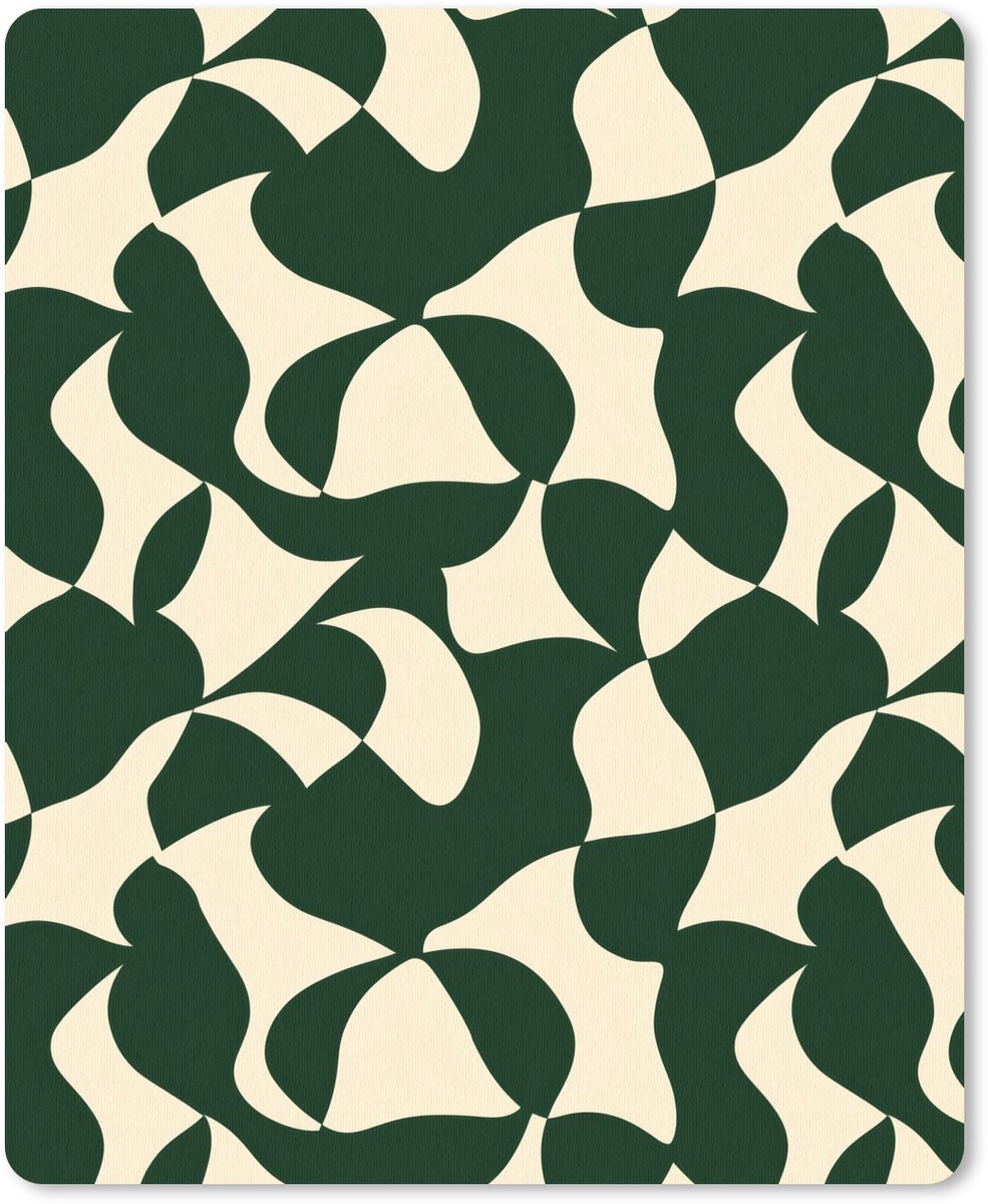 Muismat 12x16 cm - Mousepad Groen - Organische vlakken - Crème - Muismatten