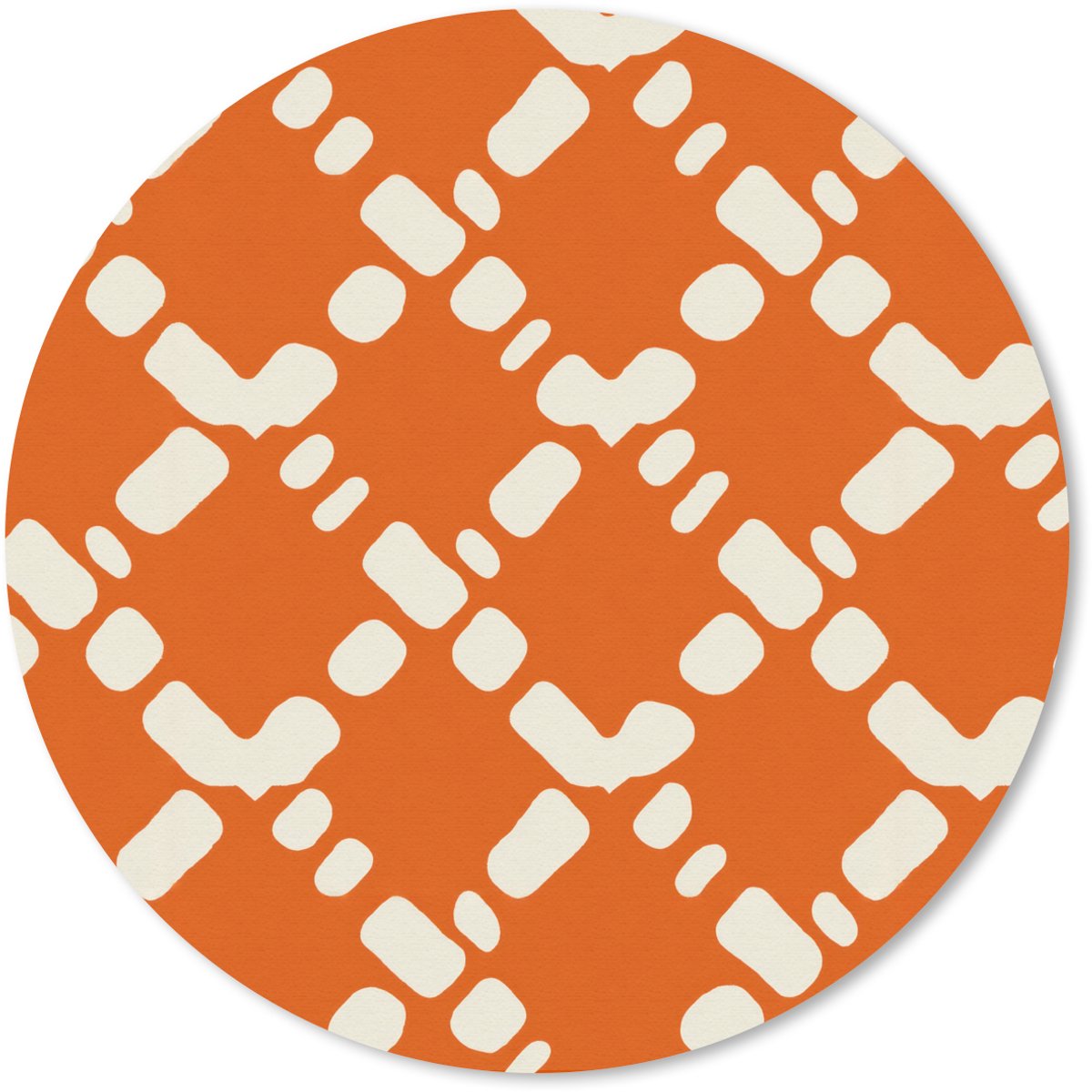Muismat rond 40x40 cm - Mousepad Oranje - Ruitpatroon - Wit - Ronde muismatten