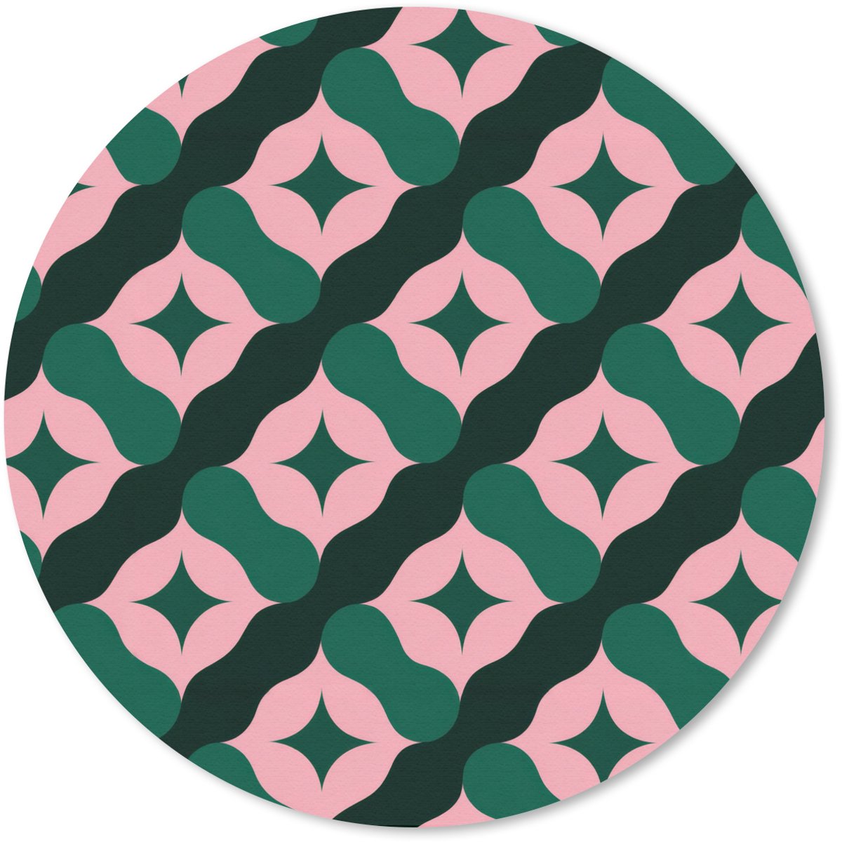 Muismat rond 40x40 cm - Mousepad Groen - Roze - Retro - Sterren - Ronde muismatten