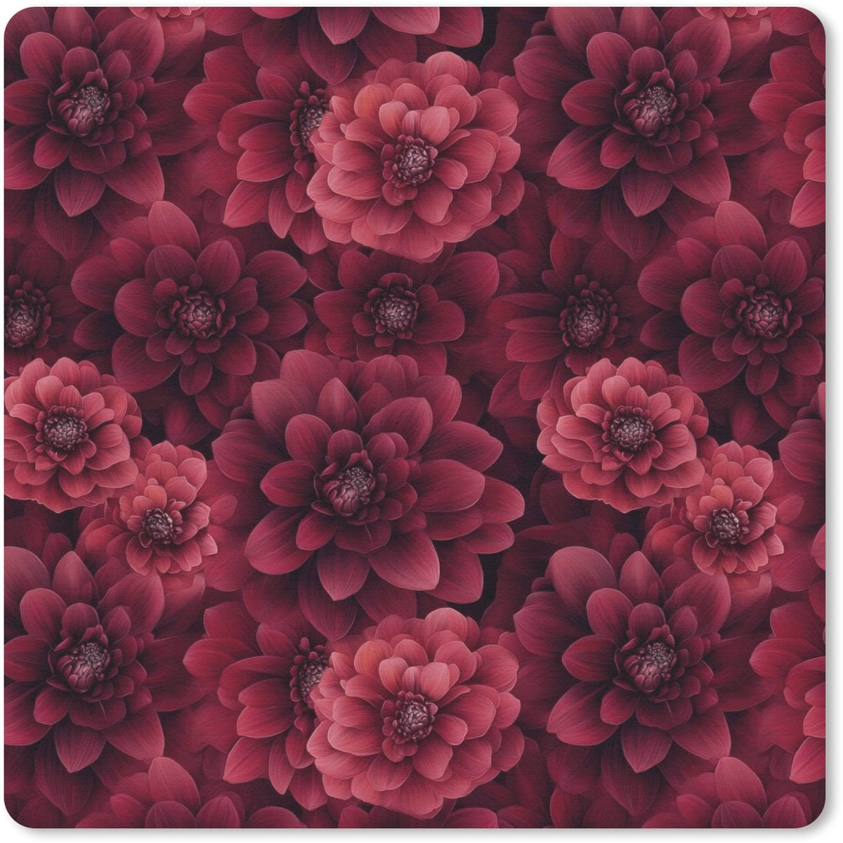 Muismat 20x20 cm - Mousepad Dahlias - Bloemen - Rood - Muismatten