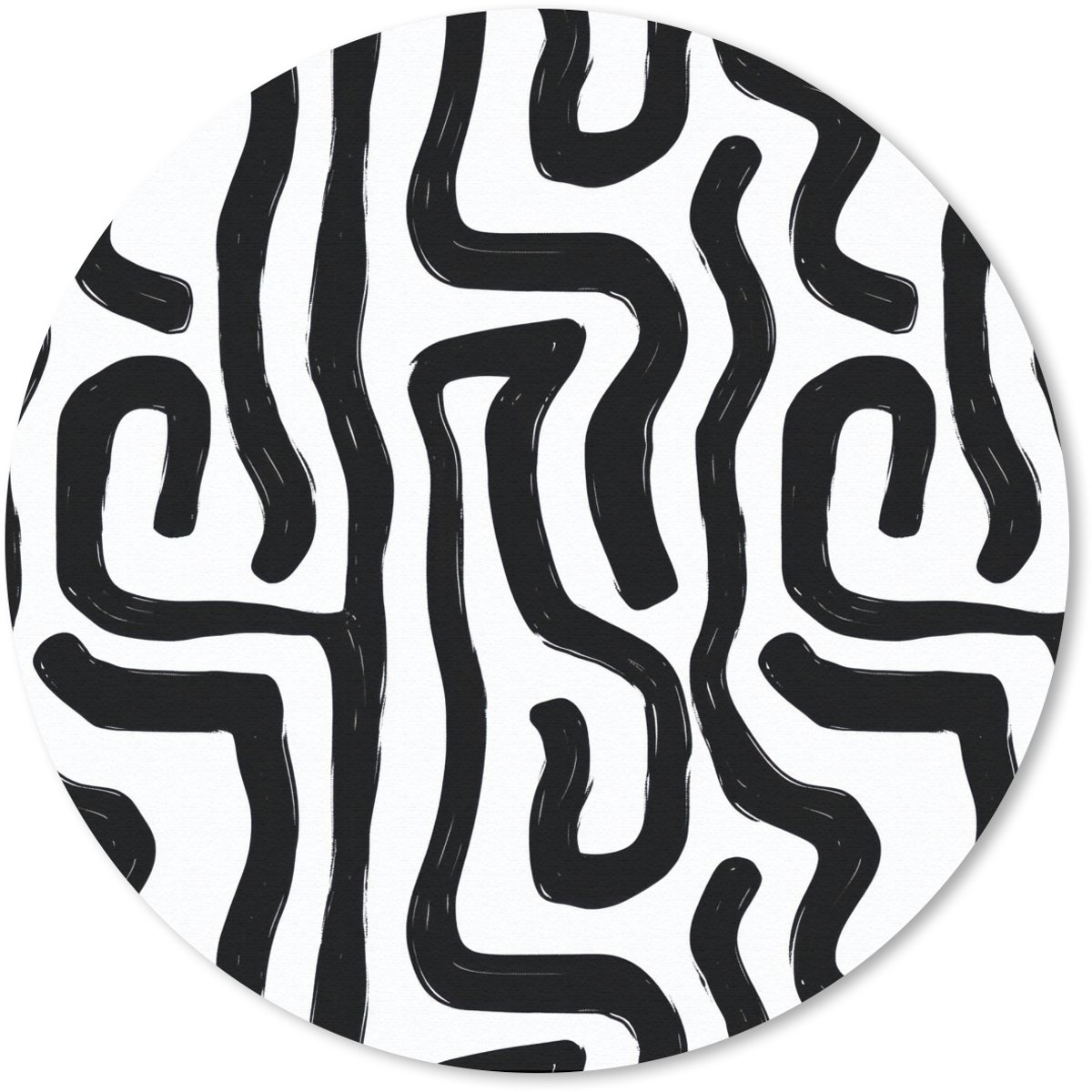 Muismat rond 40x40 cm - Mousepad Modern - Lijnen - Zwart - Ronde muismatten