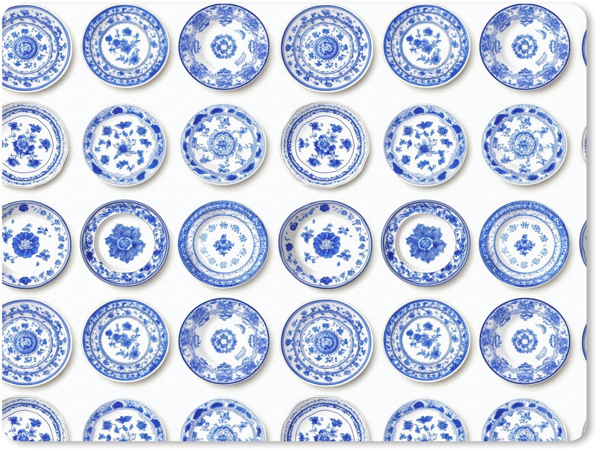 Muismat 12x10 cm - Mousepad Borden - Bloemen - Patroon - Blauw - Muismatten