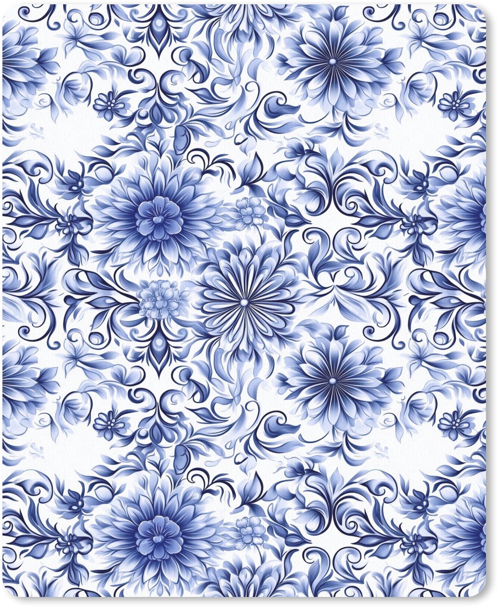Muismat 12x16 cm - Mousepad Bloemen - Blauw - Patroon - Wit - Muismatten