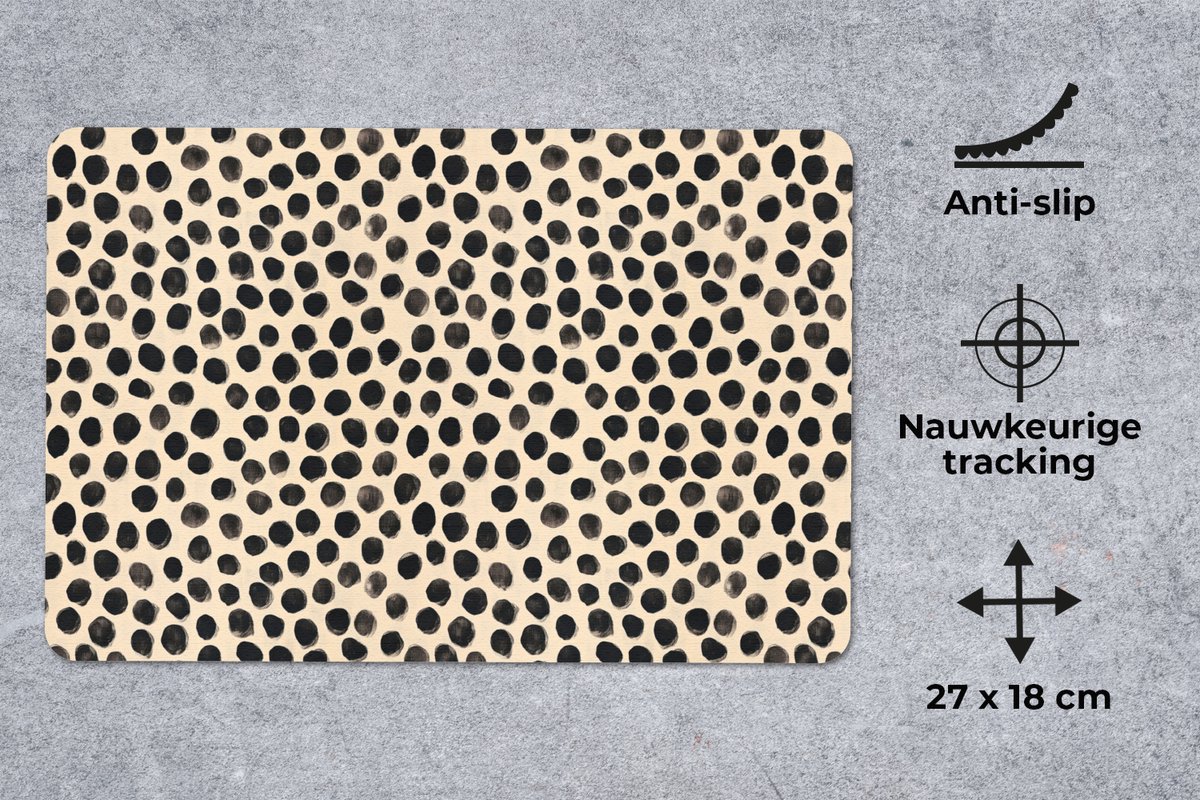 Muismat 13x8 cm - Mousepad Stippen - Patroon - Zwart - Muismatten