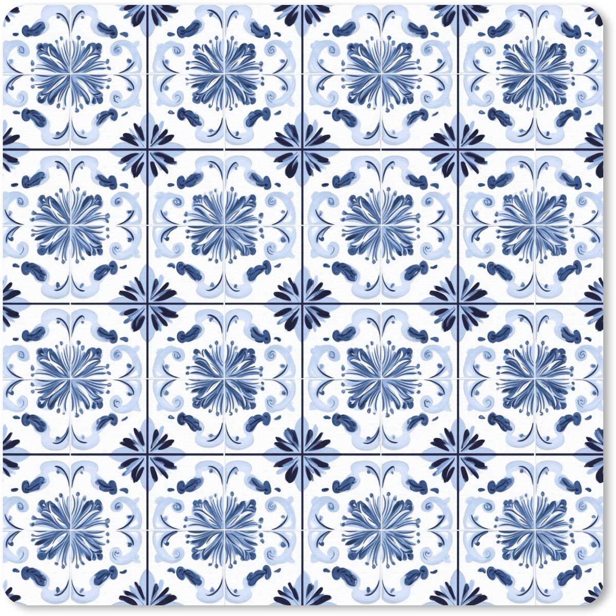 Muismat 20x20 cm - Mousepad Patroon - Tegel - Blauw - Muismatten
