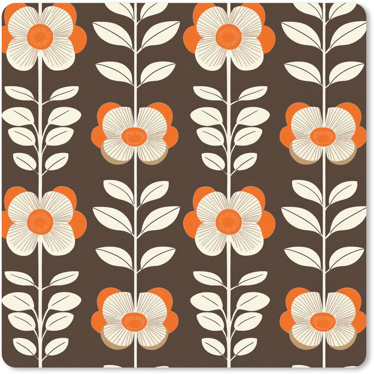 Muismat 20x20 cm - Mousepad Bloemen - Retro - Bruin - Muismatten