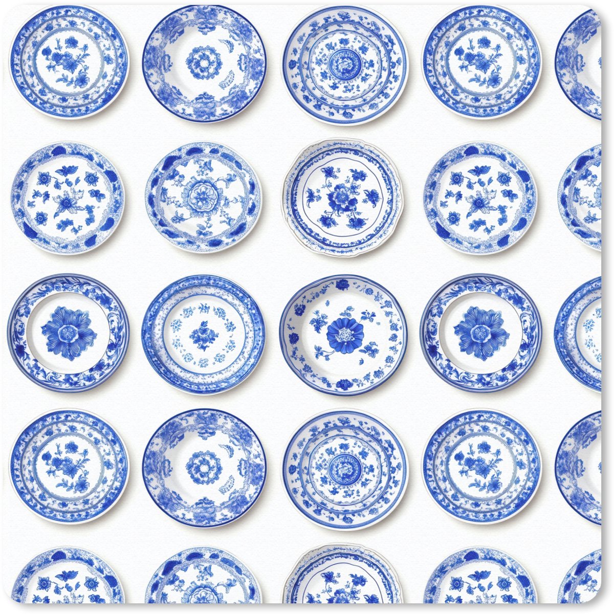 Muismat 30x30 cm - Mousepad Borden - Bloemen - Patroon - Blauw - Muismatten