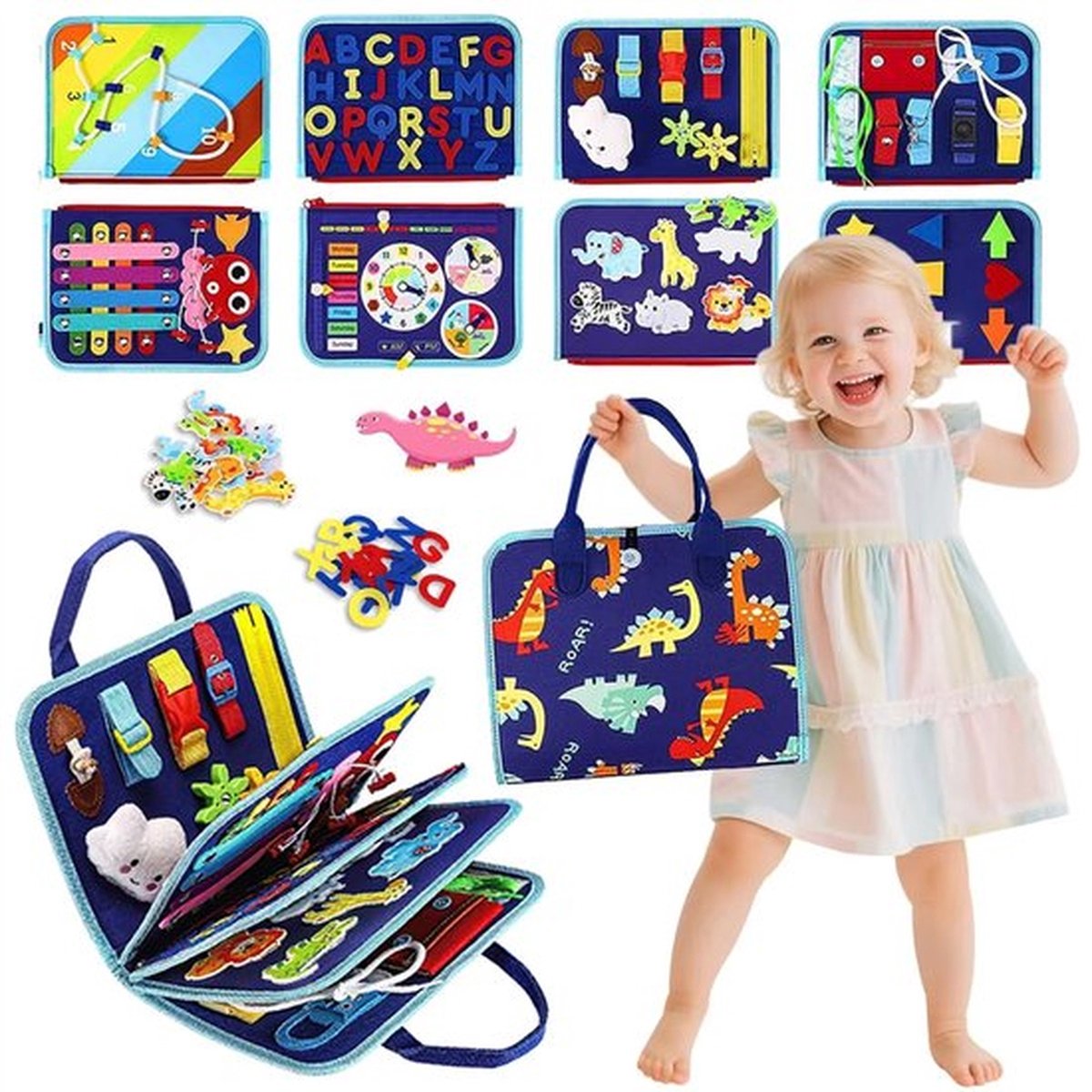 Montessori Busy Board - Speelgoed voor peuters - Busy Book - Sensorisch speelgoed - Educatief speelgoed - Fijne motoriek - Reisspeelgoed - Cadeaus voor jongens en meisjes - Blauw
