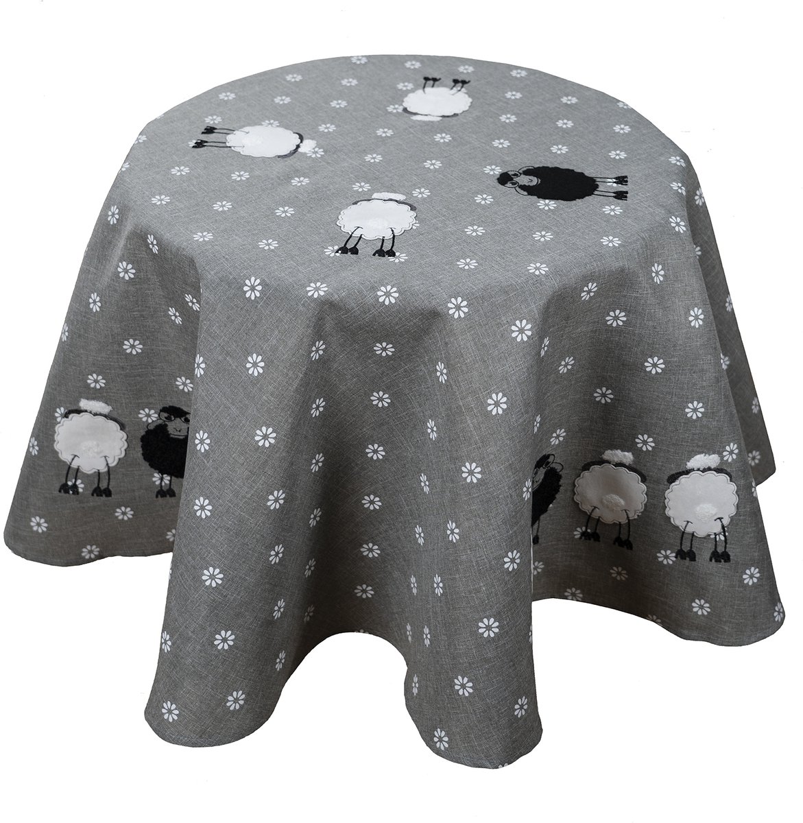 Tafelkleed - Schapen - Schaap - Grijze achtergrond - Lente - Rond 150 cm