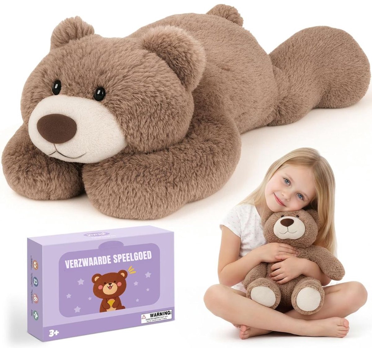 SAVI® Verzwaringsknuffel - Verzwaarde Knuffel - Verzwaringsknuffel Volwassenen - Bruin - 34cm x 24cm x 8cm