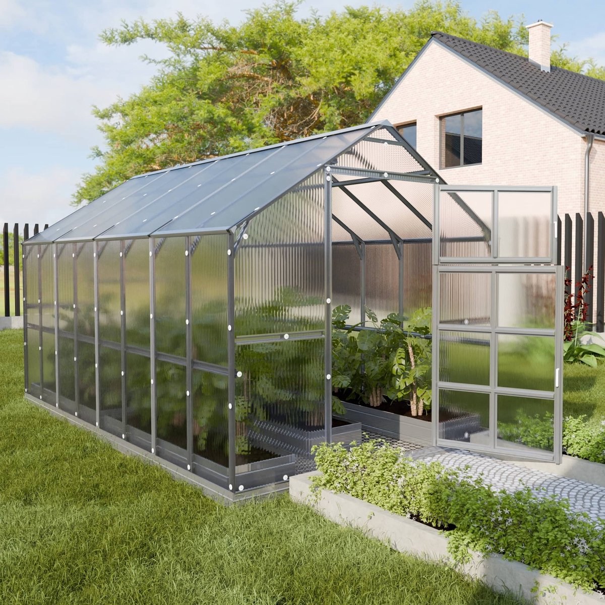 KLASIKA Tuinkas - Serre - Polycarbonaat - 6 mm - 2,35 x 4,12 m - Automatische Deuropener