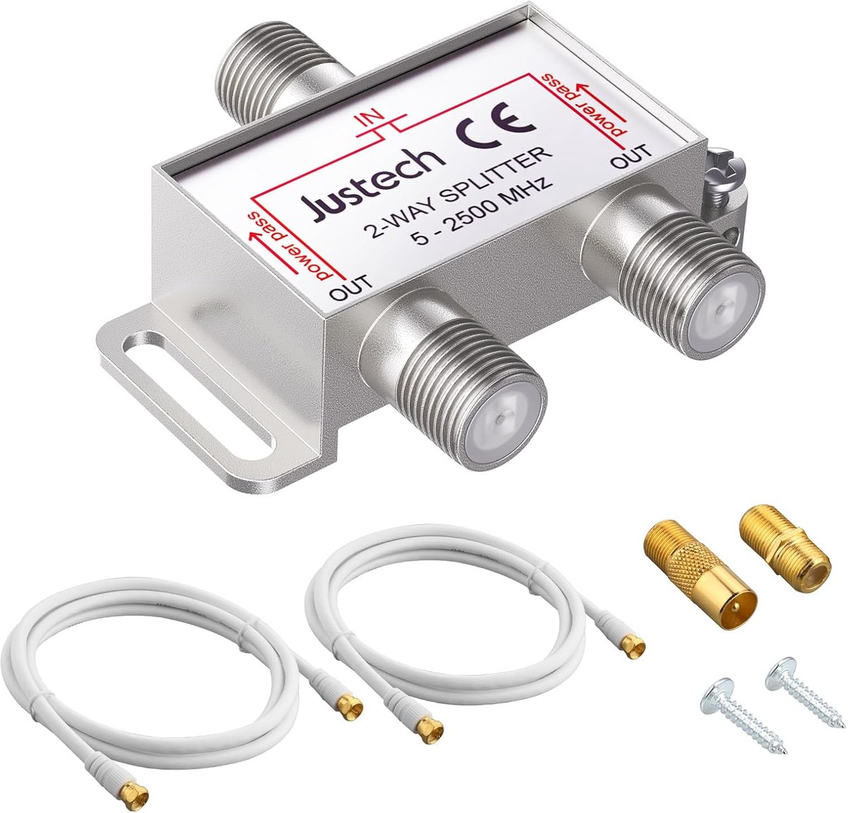 Satellietverdeler 2-weg - Signaal splitter - Tv Radio Signaal - Laag signaalverlies - 2 x 1.5m kabel
