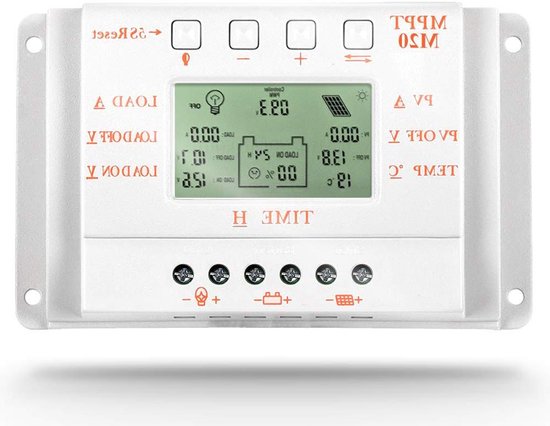 Zonne Laadregelaar - MPPT Controller - Energie Beheer - Automatische Spanning Detectie - 20A 12V/24V - Rookgrijs