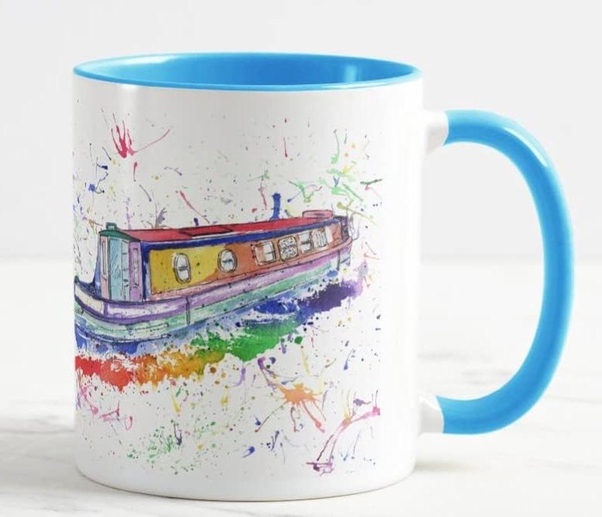 Kanalenboot Mok - Koffie Beker - Thee Drinken - Dubbelzijdig Bedrukt - 330 ml - Lichtblauw