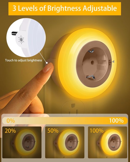 Nachtlampje - LED schemeringssensor dimbaar - 1 stuk compact - warm wit licht kinderbescherming - slaapkamer hal keuken - amber behuizing — afbeelding 3