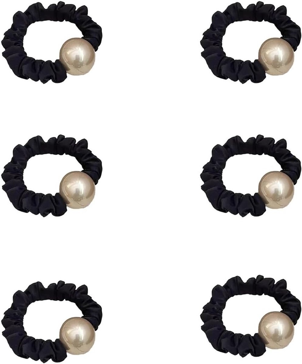 Set van 6 Dames Haarbanden - Elastische Dikke Haaraccessoires met Parel en Eenvoudig Ontwerp voor Kleine Maten