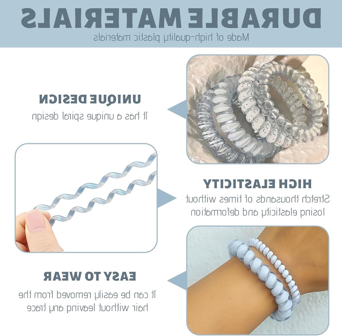 Set van 3 Spiralen Haar Elastieken met Sterke Grip, Waterproof en Haarbesparend, Perfect voor Vlechten en Paardenstaarten