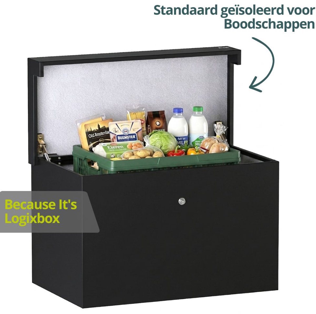 Logixbox - XXL Bezorgbox Voor Boodschappen en Kratjes - Topbox XXL - Zwart - 1mm dik staal - Drukslot - voor XXL Pakketten (74 x 45 x 42 cm) -- GEEN Bouwpakket --