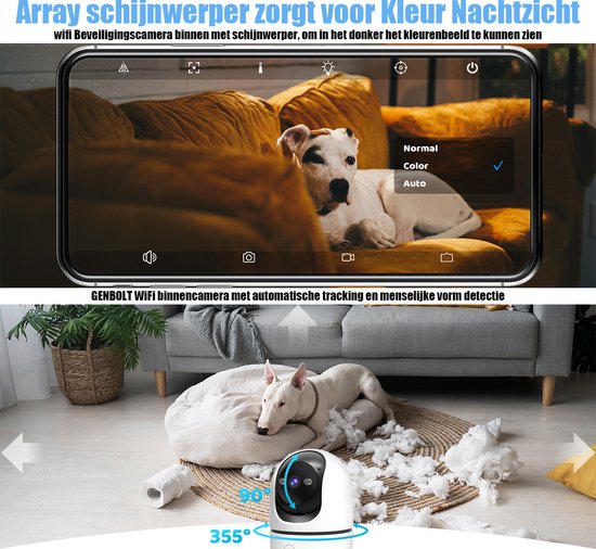 GENBOLT 2K Indoor IP Camera WiFi Human Detection Pet Dog Auto Cruise 2 Way Audio Night Vision Motion Alert Home Security van Merkloos — afbeelding 2