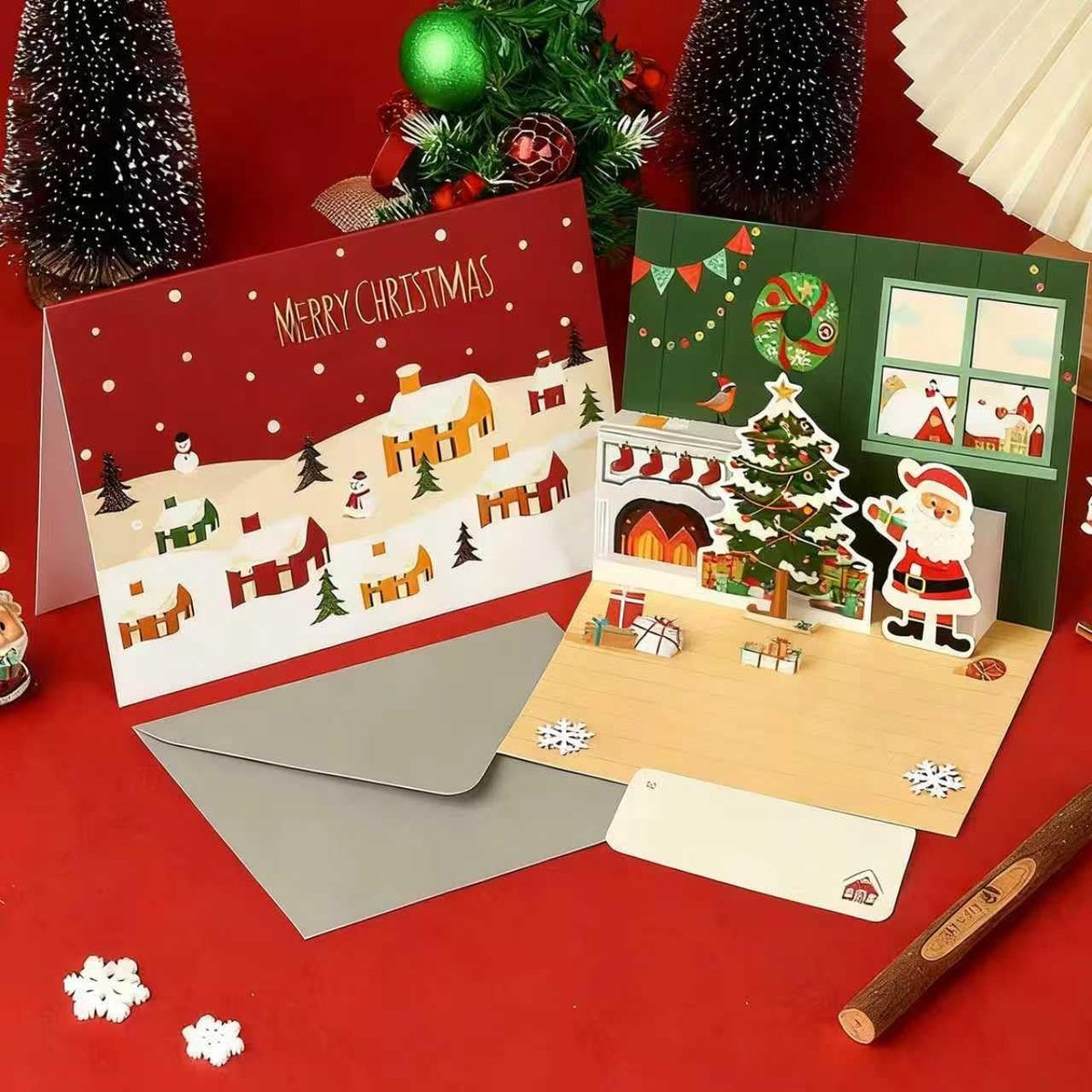 3D Pop Up Greeting Card voor Kerstmis - Santa - Elk - Kerstboom - Handgemaakt - Cadeaukaart voor Kerstdag - Groeten - Zegeningen