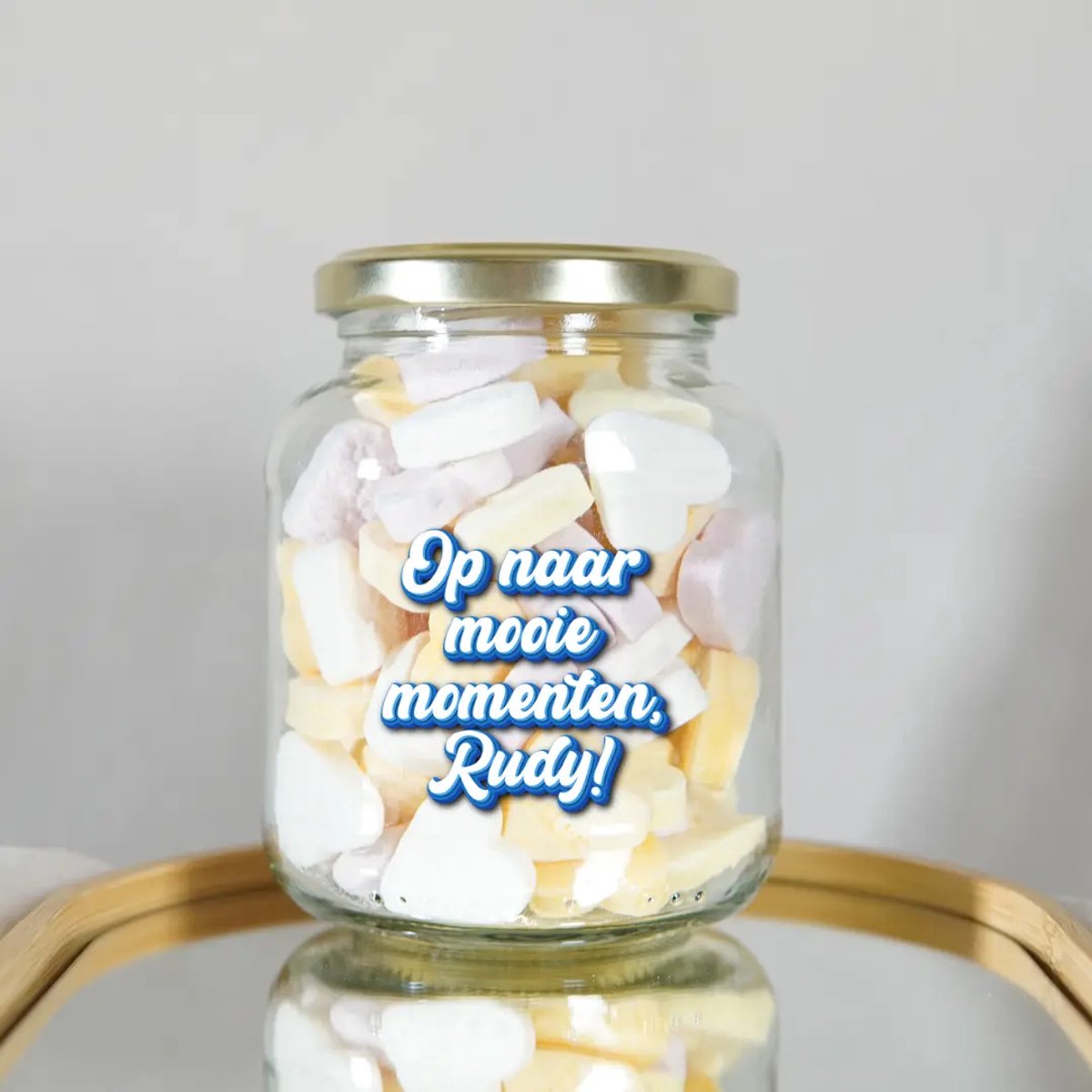 Gepersonaliseerd Cadeau - Snoeppot Op Naar Mooie Momenten met Naam - Afscheidscadeau Collega - Origineel Pensioen Cadeau - Nieuw Avontuur Cadeau