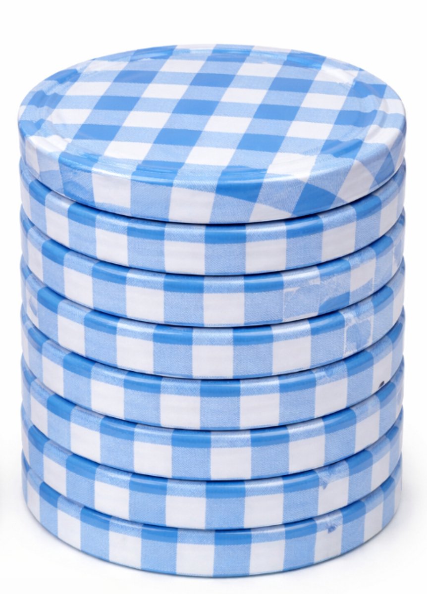 Twist-off deksels Blauw/Wit blok desgin 8 stuks