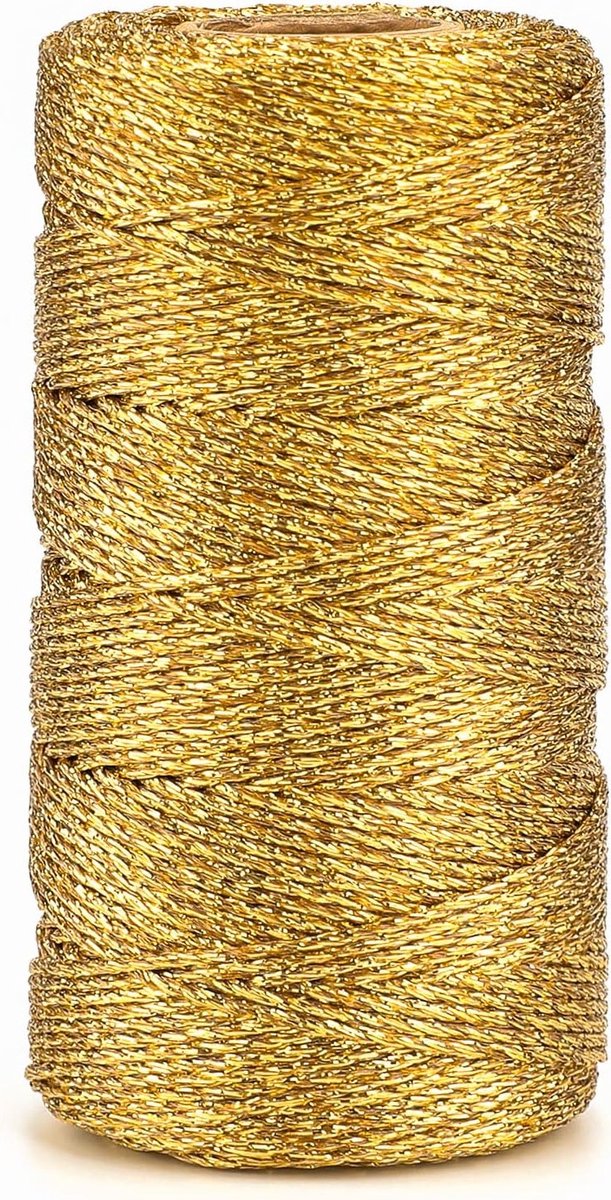 1.5mm Gouden Metallic Koord, 100m Niet-Elastisch Touw voor DIY Projecten, Kerstdecoratie en Cadeauverpakking