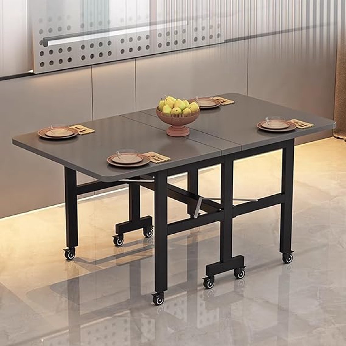 Opvouwbare uitschuifbare eettafel op wielen 120x80 cm – ruimtebesparende multifunctionele klaptafel 2-6 personen met remwielen – keuken, eetkamer & bureau tafel