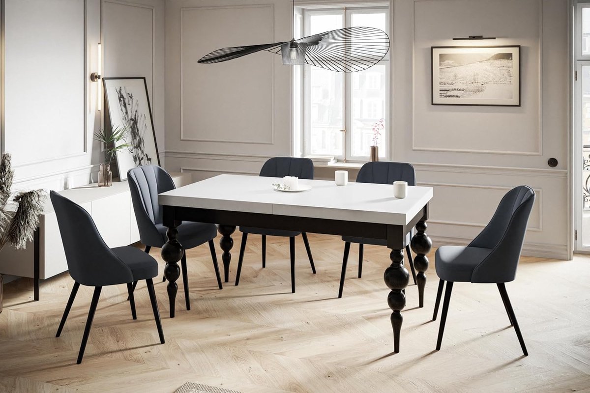 Lena Luxe Uitschuifbare Eettafel 200-300 x 100 x 78,5 cm – Moderne Rechthoekige Dining Tafel van Beukenhout met Zwarte Poten, Ruimtebesparend & Stijlvol Design voor Woonkamer en Eetkamer