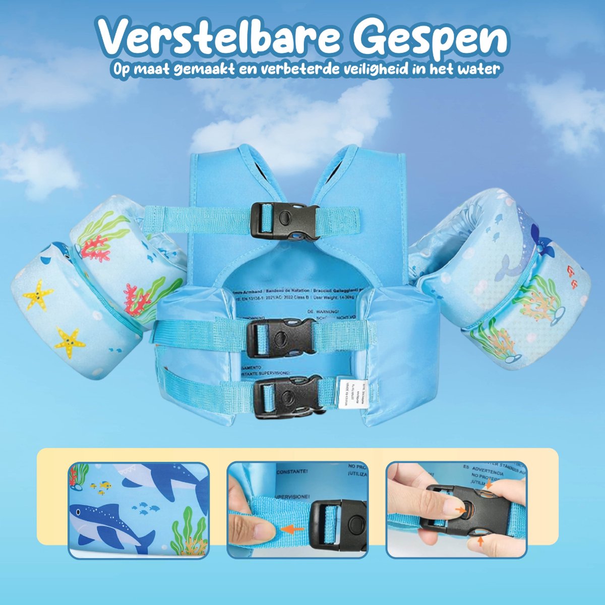 Montzys® Puddle Jumper Blauw - Zwembandjes & Zwemvest - Reddingvest Kind - Drijfvest & Zwemvleugels - Swimtrainer & Zwemgordel - Kinderen van 2 tot — afbeelding 2