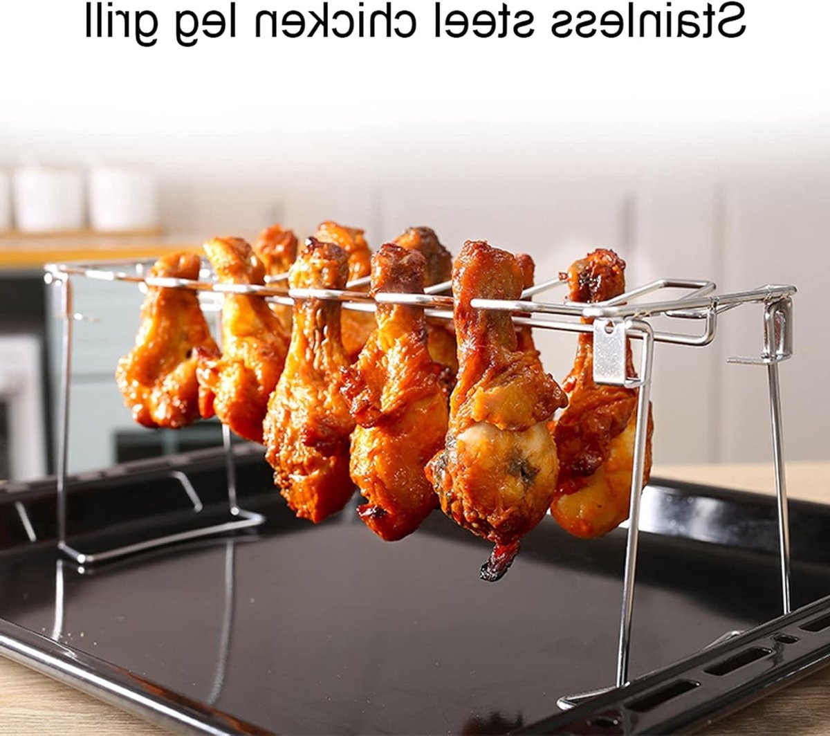Vouwbare Barbecue Oven Roosterstand voor Kippenvleugels en Kippendijen, Geschikt voor Grill, Rookoven en Afwasmachine, Perfect voor BBQ en Picknick, 2 Stuks
