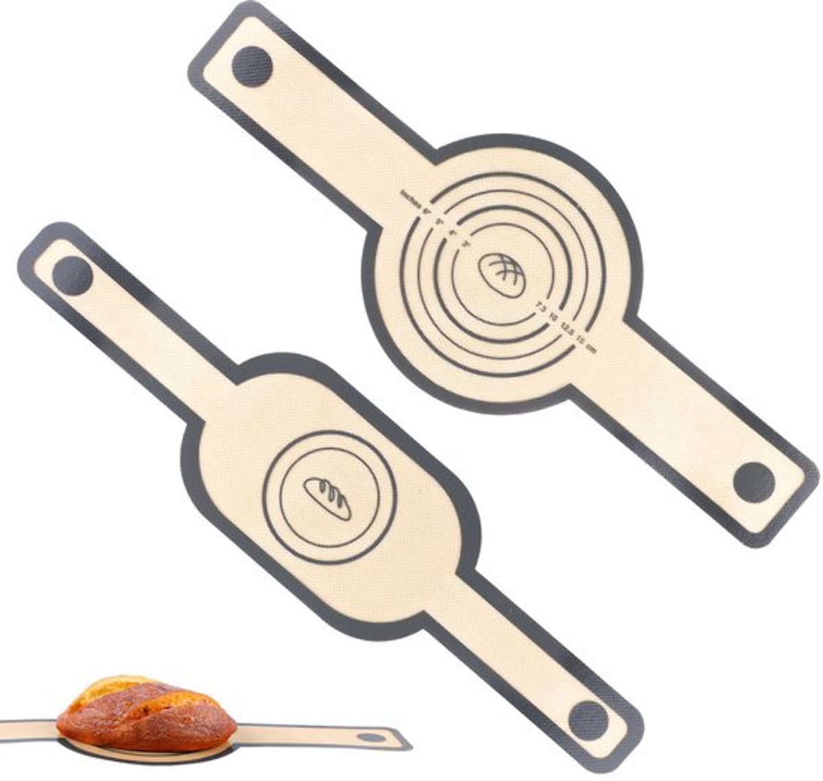 stuks siliconen bakmat voor Dutch Oven, ronde en ovale broodsling met lange handvatten, herbruikbare antiaanbaklaag, zuurdesem bakvoering, broodbakbenodigdheden (grijs)