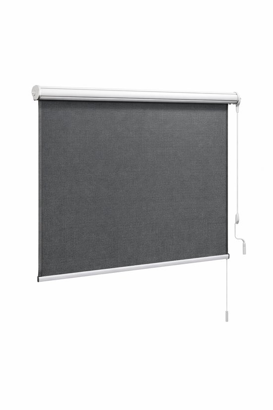 Store enrouleur gris foncé avec cordon blanc et cassette, 78x98 cm.