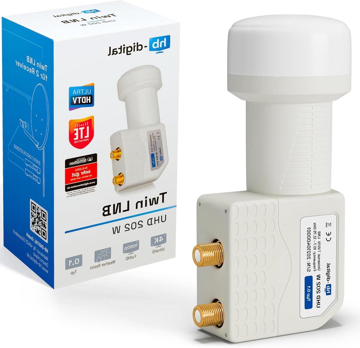 Twin LNB - LNC kop - Satelliet TV Ontvangen - LTE Beschermd - 0.1 dB - Wit