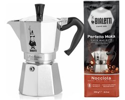 Bialetti Moka Express 3 kops + Bialetti Hazelnoot gemalen koffie 250gr