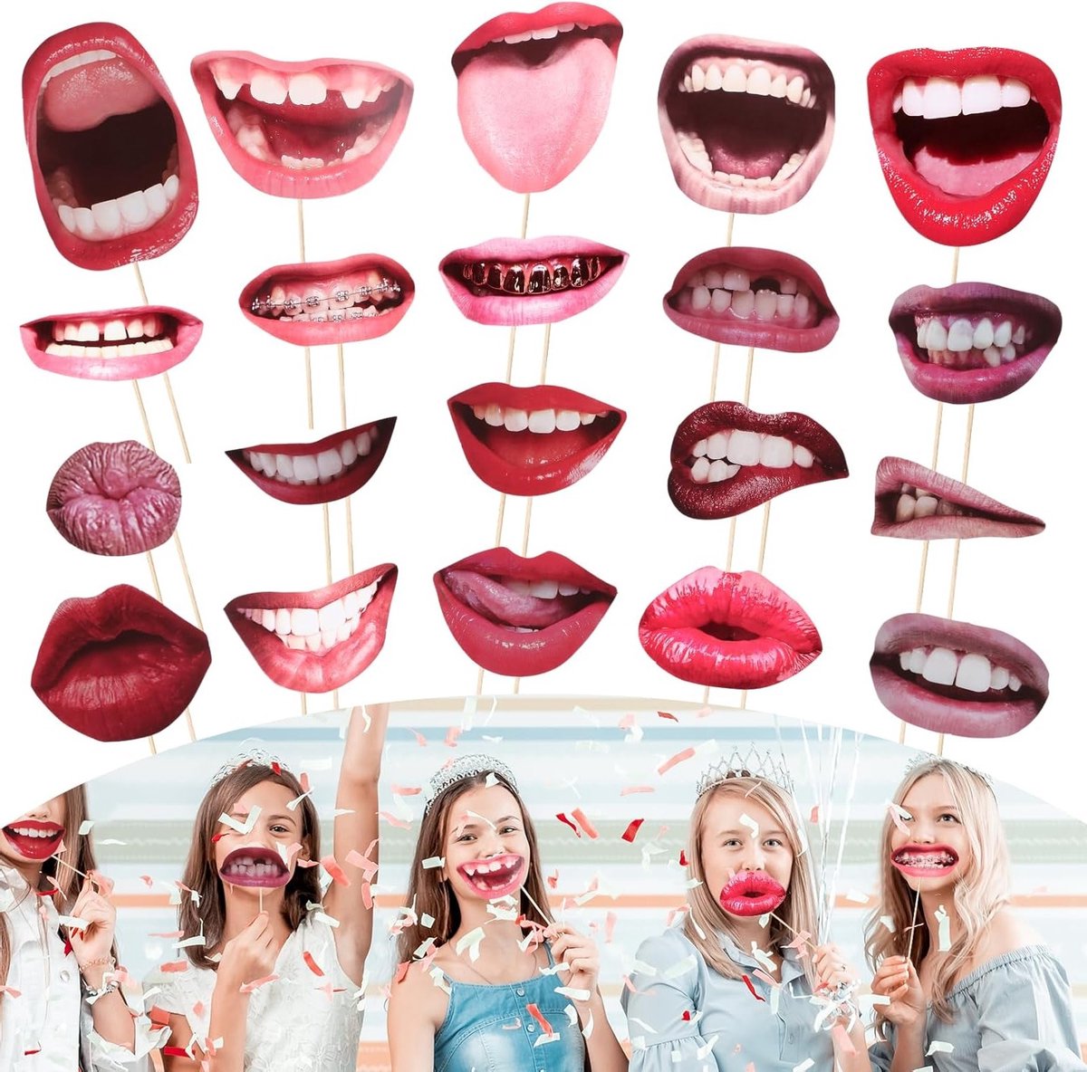 20 Stuks Fotobox Accessoires voor Bruiloften - Grappige Lippen en Mond Props voor Feestjes, Verjaardagen en Halloween Decoratie