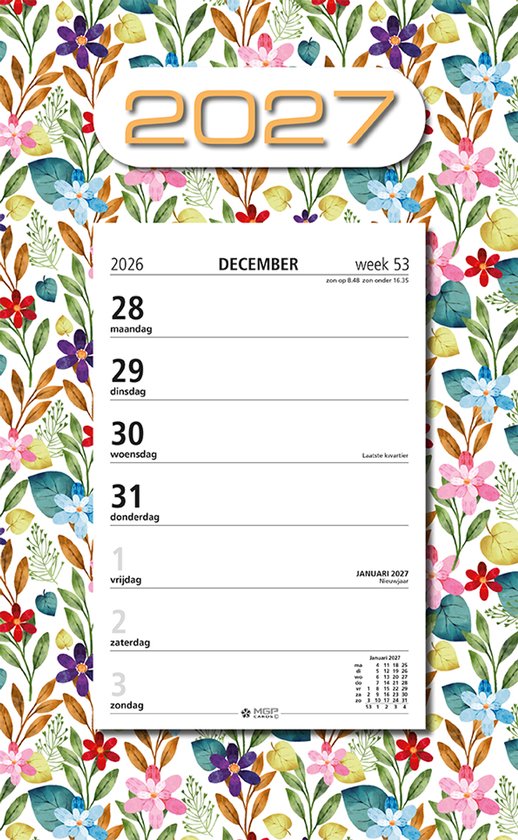 MGPcards - Week Scheurkalender 2027 - Week begint op maandag - 21 x 34 cm - Bloemen - Gekleurd