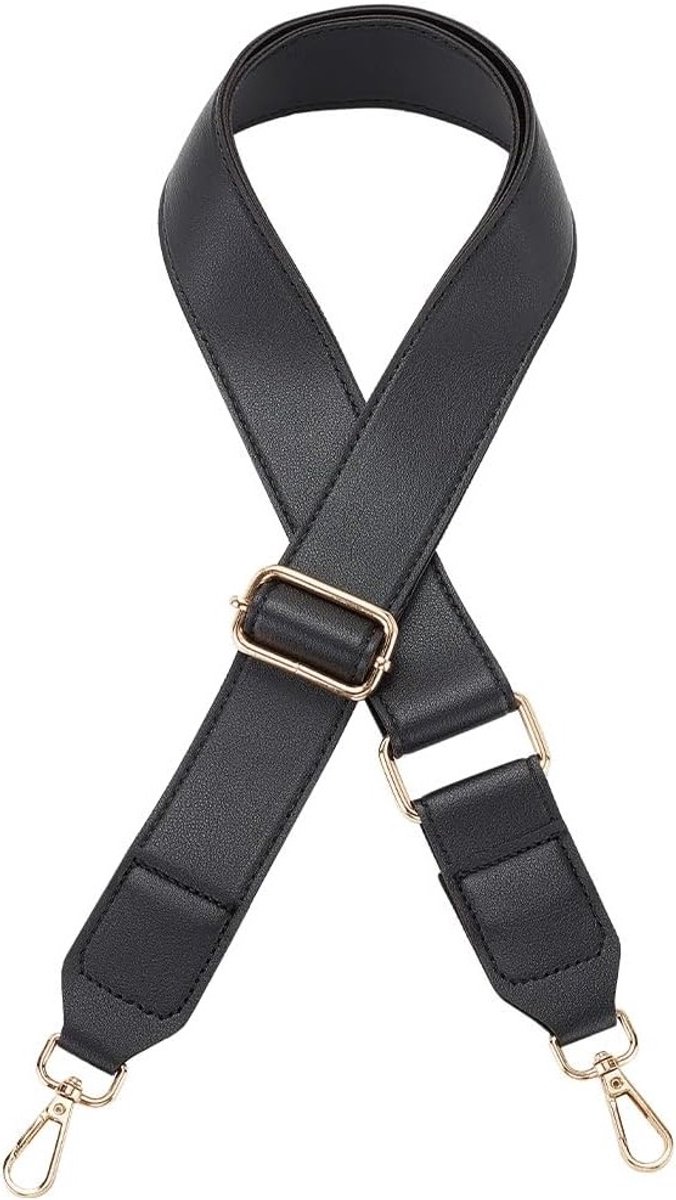 Verstelbare leren schoudertasriem van 3.8 cm breed in zwart, ideaal voor handtassen en modeaccessoires