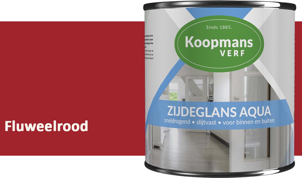 Koopmans Zijdeglans Aqua Lakverf – Zijdeglans houtlak voor kozijnen, deuren en meubels – Binnen & buiten – Watergedragen en sneldrogend – Fluweelrood – 750 ml