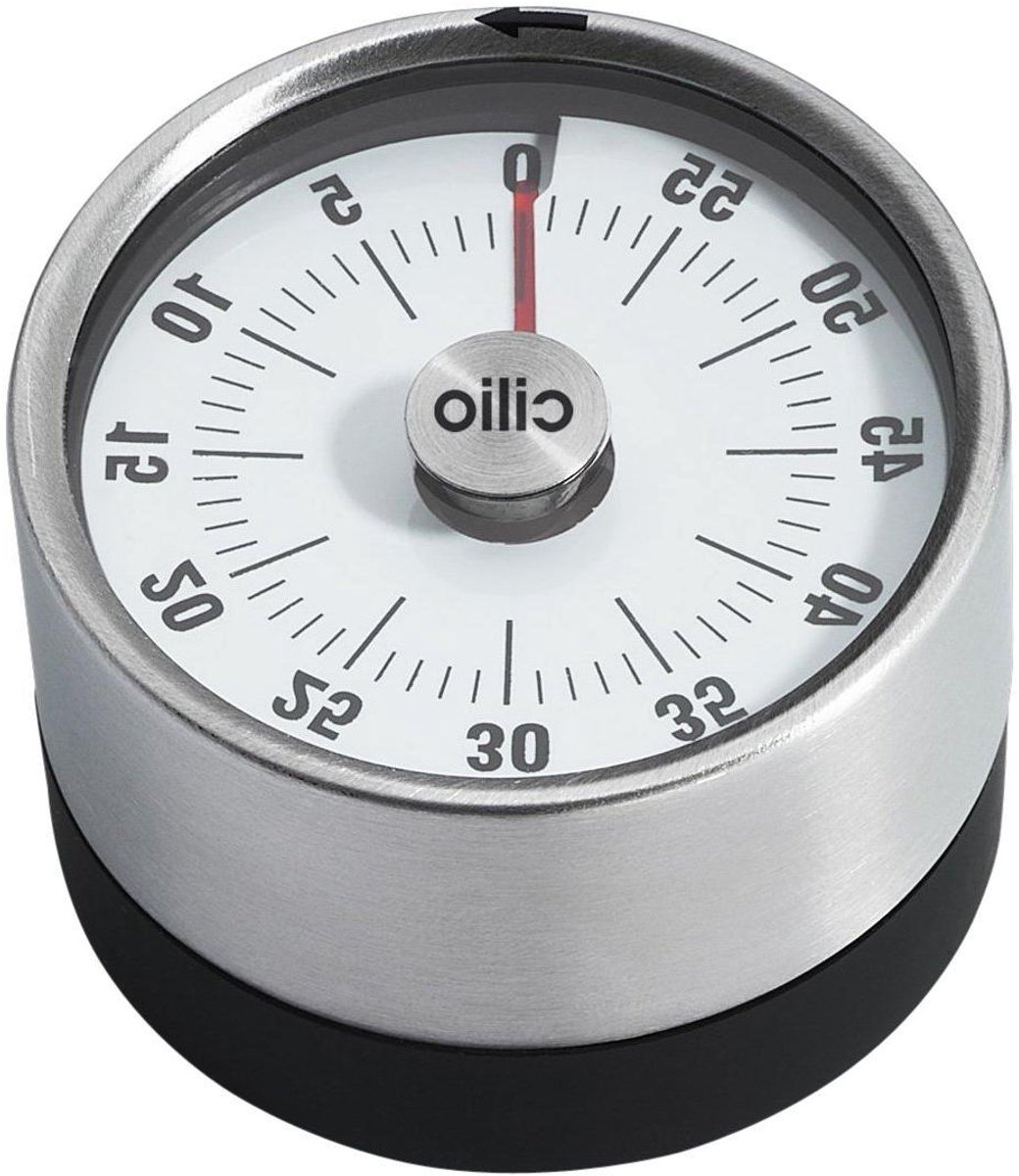 Keukentimer - Kookwekker Timer - Koken Bakken - Mechanische Timer - 6 cm - Zilver