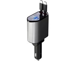 Mexhive® 4-in-1 Autolader met Intrekbare Kabel – 120W Snellader – USB-C & USB – Auto Oplader met Display – iPhone & Android