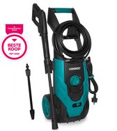 Zwarte en turquoise hogedrukreiniger met "Beste Koop MRT 2026" sticker.