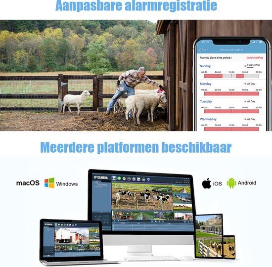 Aanpasbare alarmregistratie en meerdere platforms beschikbaar voor de beveiligingscamera.