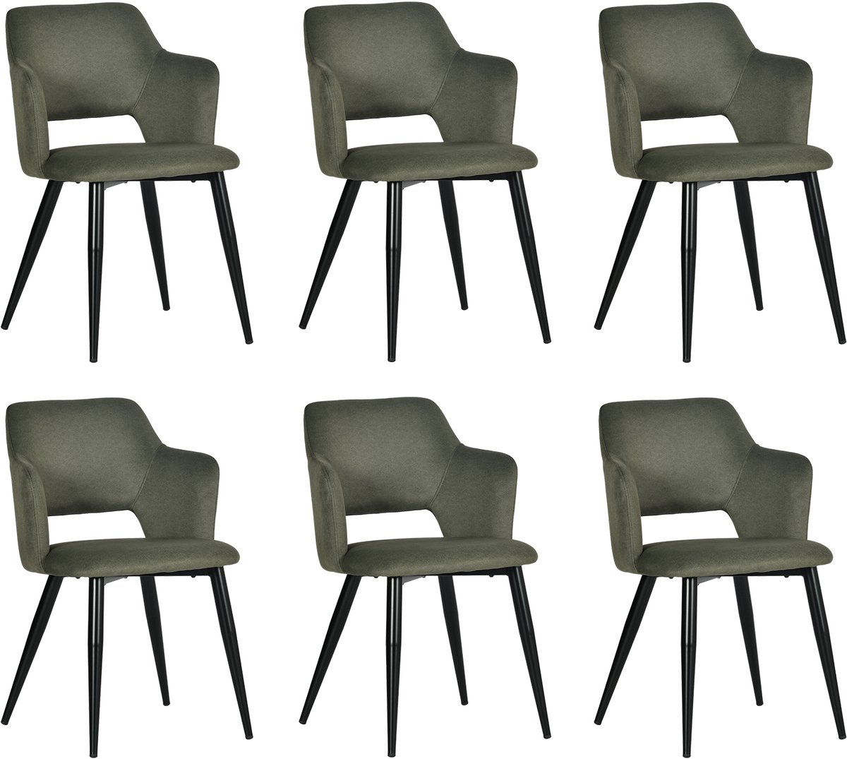 MEUBLE COSY Meubles Cosy Eetkamerstoelen - Set van 6 Scandinavische met Armleuning Stoffen Zitting Metalen Poten - Groen