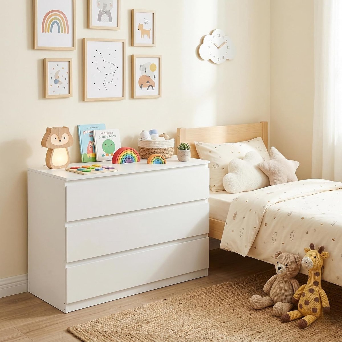 Dressoir met 3 Laden 100 x 40 x 75 cm Witte Moderne Ladekast Smalle Opbergkast voor Slaapkamer Woonkamer Hal Kinderkamer en Kantoor Urbanhome