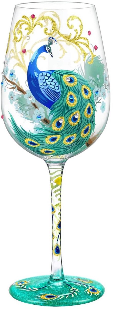 Store_7 - Handgeschilderde Wijnglas - Gekleurde Pauw - Ambachtelijk Ontwerp - 15oz - Perfect voor Cadeaus - Voor Vrienden en Familie